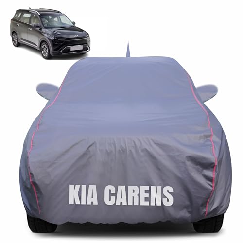 Image of 100% Waterproof Car Body Cover for Kia Carens (2022-2025) with Mirror Pocket (Heat & UV Resistant, Triple Stitched, Soft Lining, Bottom Elastic & Piping) Grey