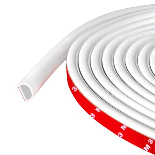 Weather Stripping Door Seal Self Adhesive Door Weather Strip Silicone D Shaped Seal Strip for Door Frame/Window Seal 20Ft White (3/8 W 1/4 T)