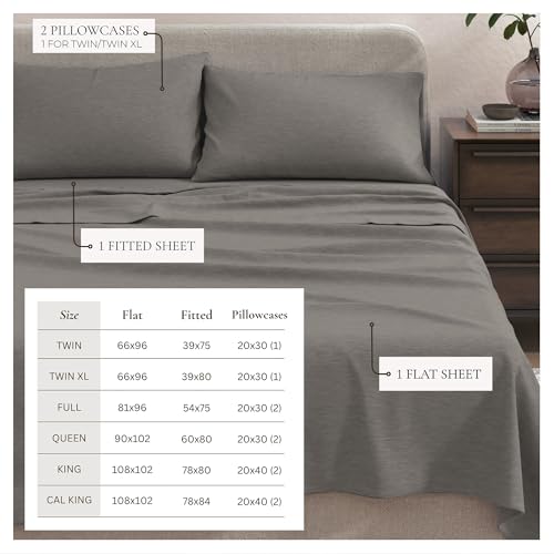 Image of Great Bay Home Cotton Jersey Knit Full Sheet Set - Ultra-Soft, Stretchy, Heathered Melange Bed Sheets - Cozy, Soft T-Shirt Sheet & Pillowcase Set (Heathered Mid Grey)