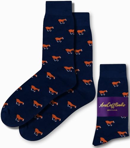 AUSCUFFLINKS Horse Racing Socks | Gift for Men | Jockey Socks | Work Socks for Him | Birthday Gift for Guys (Brown Horse)