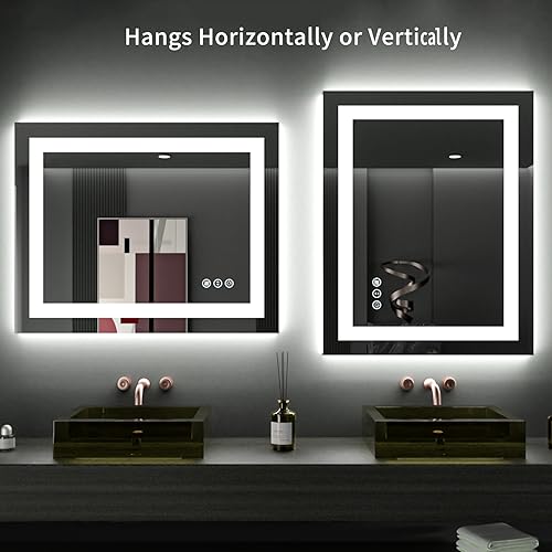 LOAAO 24"X30" LED Bathroom Mirror with Lights, Anti-Fog, Dimmable, Backlit + Front Lit, Lighted Bathroom Vanity Mirror for Wall, Memory Function, Tempered Glass, ETL Listed