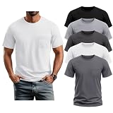 Neer 5 Pack Men's Big and Tall Pocket T-Shirt Crew Neck Short Sleeve Shirt Slim Fit Lightweight Top Casual Basic Tee(Black, White, Gray, Light Gray, Dark Gray,XX-Large)