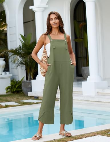 Image of AMEBELLE Women's Sleeveless Cotton Linen Overalls Rompers Baggy Wide Leg Jumpsuits