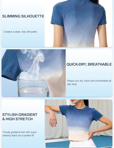 Image of Venzina Women's Gradient Workout T-Shirt with Thumbholes | Quick Dry Full Sleeve Yoga Top I Slim Fit Knit Gym Shirt for Running, Yoga & Casual Commute