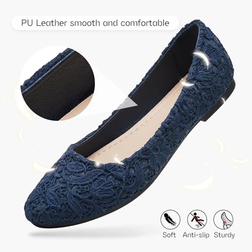 Image of Shupua Dress Shoes for Women Round Toe Flats Shoes Lace Ballet Flats Dressy Comfortable Foldable Flats Low Heel