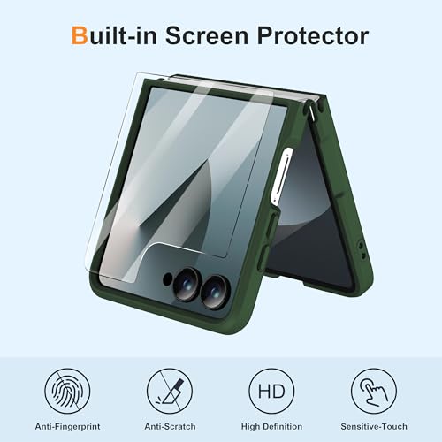 Image of ORETECH Magnetic for Samsung Galaxy Z Flip 7 Case, with [2 x Screen Protector] Translucent Back Non-Slip Hard PC Shockproof Bumper Protective Case for Samsung Z Flip 7 - Green