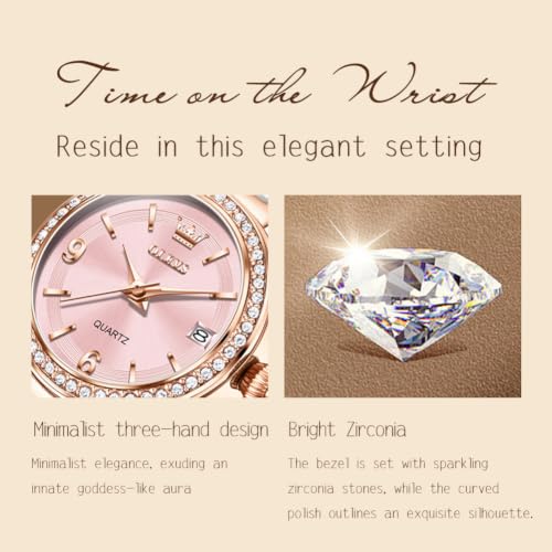 Image of OLEVS Women's Quartz Watches - Elegant Oval Diamond Dress Watch with Ceramic Band, 30M Waterproof Ladies Wrist Watch for Dress & Casual Wear (Rose Gold Blue /Red /Purple /White)