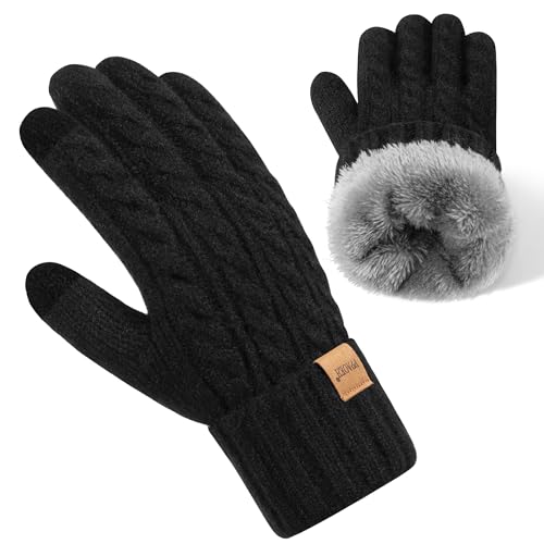 PPAOEH Winter Gloves for Women, Womens Gloves Cold Weather Thermal Warm Fleece Lined, Touchscreen Gloves for Christmas Gifts (Black, Small/Medium)