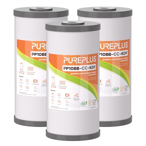 PUREPLUS 5 Micron 10 x 4.5 Whole House PP Sediment Carbon KDF Composite Heavy Metal Reduction Filter Cartridge for GE FXHTC GXWH40L GXWH35F GNWH38S Culligan RFC-BBSA WRC25HD Pentek RFC-BB 3Pack