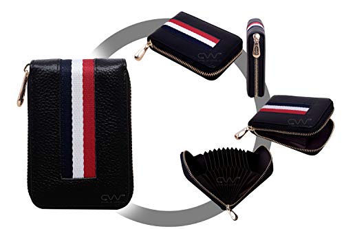 Image of Cable World 10 Slot PU Leather Credit /Debit Card Holder Wallet for Men & Women with Tricolour Strip (Black)