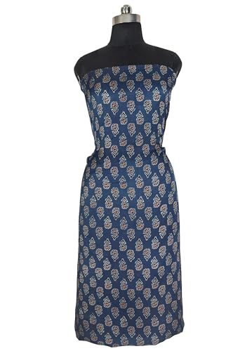 Image of Ethnics of Kutch Womens's Ajrakh Modal Silk Natural Dye Hand Block Print Unstitched Kurta Fabric