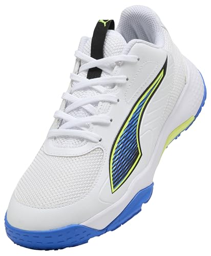 PUMA Accelerate JR 4 Game ON Handballschuh, White-Glowing RED-Ultra Blue, 35.5 EU, Puma Weiß, leuchtendes Rot, Ultrablau, 34 EU