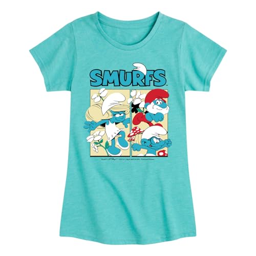 HYBRID APPAREL Smurfs - Grid - Toddler and Youth Girls Fitted Short Sleeve Graphic T-Shirt