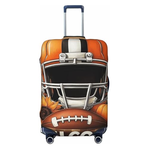 Orange Football Helmet Pumpkins Sunflowers Elastic Travel Luggage Covers Dustproof Scratch-Resistant Suitcase Protector Fit 22-24 Inch