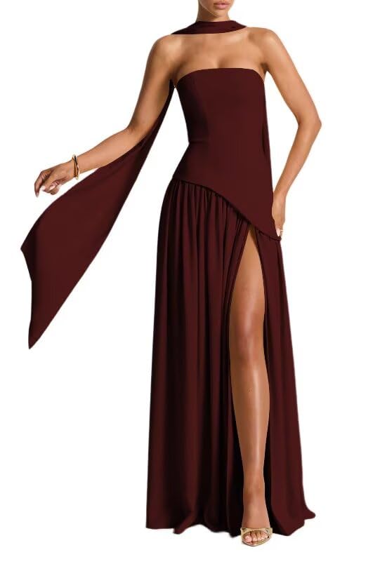 vintys Strapless Bridesmaid Dresses Long with Scarf 2025 Satin Pleated Prom Dress VS190