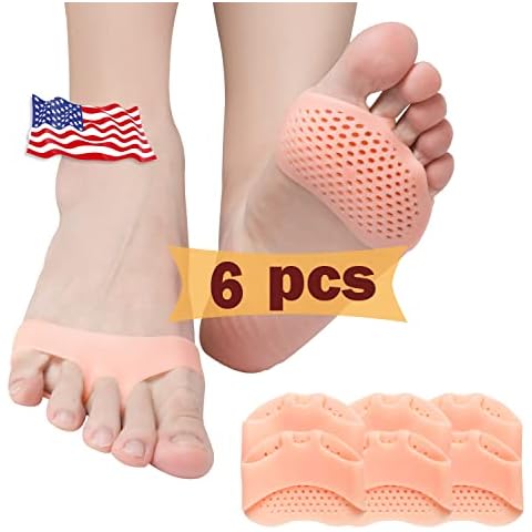 Metatarsal Pads, 6 PCS Forefoot Cushion Pads, New Material, Breathable & Soft Gel, Ball of Foot Cushion Sleeves, Relieve Metatarsalgia, Mortons Neuroma, Forefoot Pain, for Men Women - Nude Cover