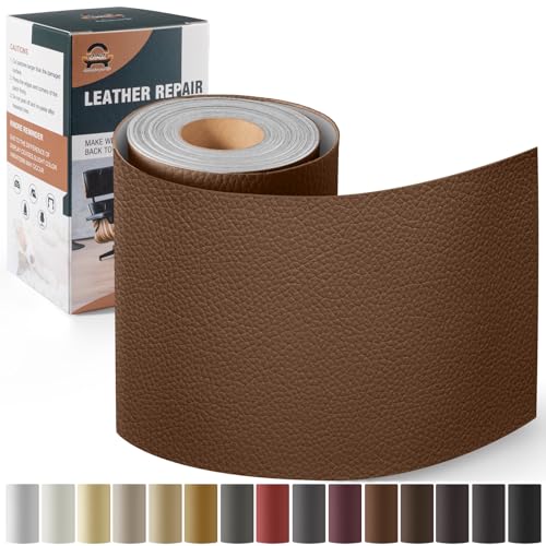 Leather Repair Kit for Furniture 4"x 63" Leather Tape Repair Patch Self Adhesive Sofa Vinyl Repair Patch Kit for Car Seat,Couch,Boat Seat,Chair - Caramel Brown