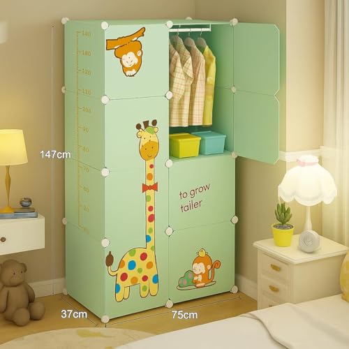 Image of Plastic Wardrobe for Kids Clothes - 8 Door Foldable Cupboard for Bedroom, Baby Clothes Storage Almirah with Doors, Collapsible Wardrobe Kids for Home (U5 Blue)