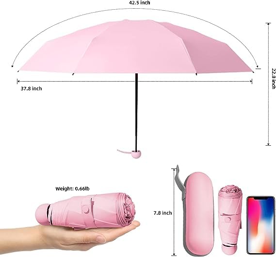 Image of Alexvyan Mini Umbrella with Case for Men & Women (Manual Open) Compact Travelling Umbrella, Polyester & UV Protection Fabric for Summer /Anti-Slip Handle- Use in Rain & Summer- 6 Frame