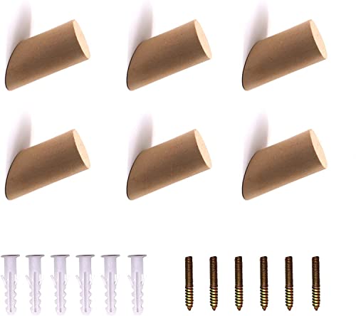 CUNZHE 6 Pièces Patère Bois Crochet Mural Bois Cylindre Crochet Avec 6 Vis pour Vêtements Suspendus Chapeau écharpes Chambre Couloir Salon Cover