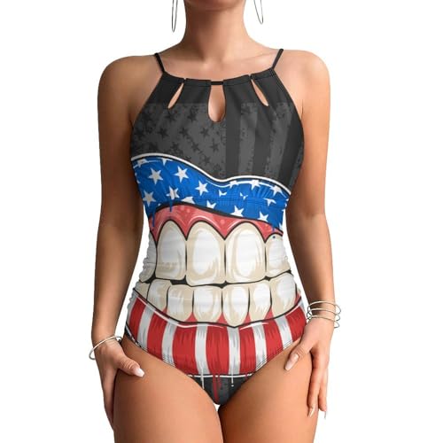 Monokini beachwear drapé lèvre amérique pour masquer les rondeurs