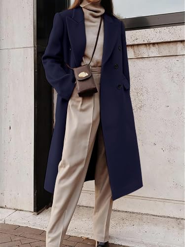 Image of IDEALSANXUN Womens Long Wool Coats Fall Winter Double Breasted Trench Coat Peacoat
