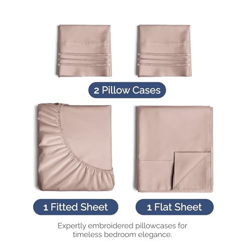 Image of Queen Size 4 Piece Sheet Set - Ultra Soft & Cooling Bed Sheets - Dusty Pink | Fits 8 Inch to 16 inch Mattress, Wrinkle Free & Fade Resistant with Deep Pockets, Breathable, Comfy Hotel Luxury Bedding
