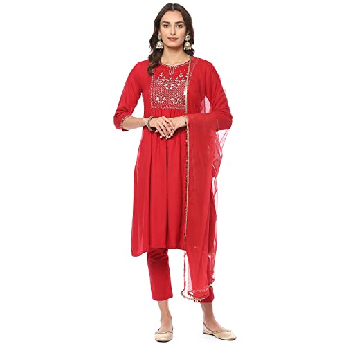 Image of BIBA Women Cotton Gathered Printed Suit Set
