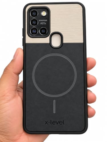 Image of Bintage Dual-Leather Mac Safe Design Phone Case| Soft Touch Finish | Full Camera Protectection Back Cover Compatible for Samsung A21s 4G / SM-A217F - White & Starry Black