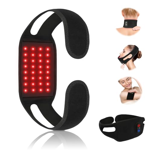Red Light Therapy Belt for Neck, 850NM Near Infrared Light Therapy & 660NM Red Light Therapy Wearable Infrared Warp for Chin Neck Wrist Leg Hand Portable Red Light Therapy Strap with Timer