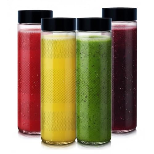 Image of Glassbunny 750ml Glass Water Bottles Wide Mouth with Leak-Proof Airtight Black Plastic Lid, Pack of 4