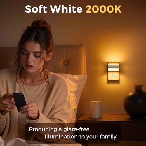 Image of L LOHAS LED Modern Plug in Night Light with Dusk to Dawn Sensor, 2000K Amber Warm Night Lights Plug into Wall, Dimmable Night Light for Bedroom, Bathroom, Kids' Room (White, 2 Pack)