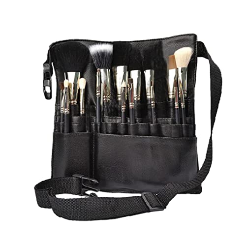 Pince de maquillage en cuir PU Sac de taille Porte-brosse cosmétique portable Organisateur avec bracelet de ceinture d'artiste (déroulée), pinceaux de maquillage