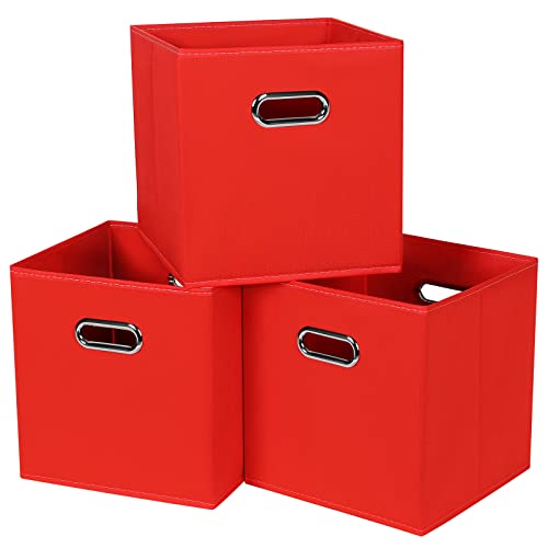Yunkeeper Black Fabric Cubby Storage Bins,13x13x13 Inches,Cube Organizer Bin Foldable Storage Boxes with Dual Handles Fabric Organizer Box and collapsible Storage basket,Set of 3,Red by Yunkeeper - Used condition - US$21.91