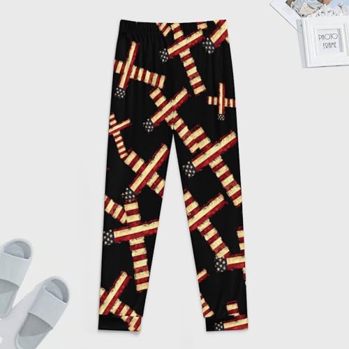 U.S Flag Crosss Men's Pajamas Pants Lightweight Sleep Lounge Pant Pjs Bottoms Casual Sleepwear4