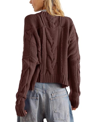 Panadila Womens Cropped Sweater Crew Neck Cable Knit Sweater Ribbed Long Sleeve Top Soft Boxy Pullover2