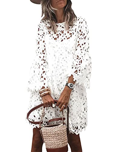 Onsoyours Damen V-Ausschnitt Retro Sommer Spitzen Strandkleid Mini Kleider...