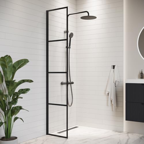 Paroi de Douche Essos - 40 x 200 cm - Noir - 8 mm - Verre de sécu...