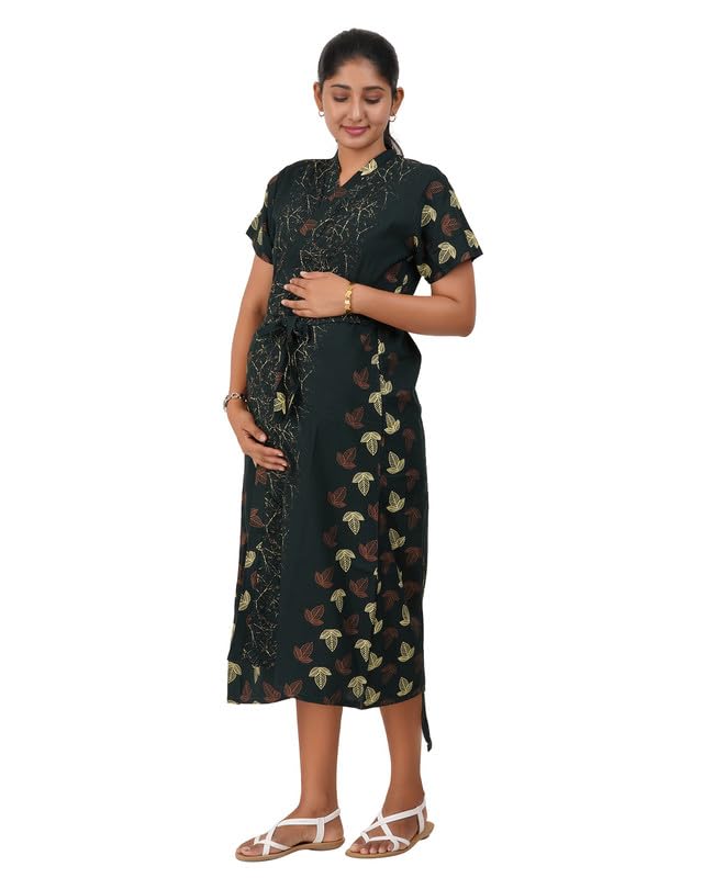 Image of MENMAII Cotton Feeding Robe for Women | Soft Breathable Maternity & Nursing Wear | Front Open Easy Feeding Access | Comfortable Nightwear for New Moms|Calf Length [Size: L,XL,XXL,3XL /FS]