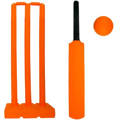 ND Plastic Kwik Cricket Set Bat Ball Stumps Orange