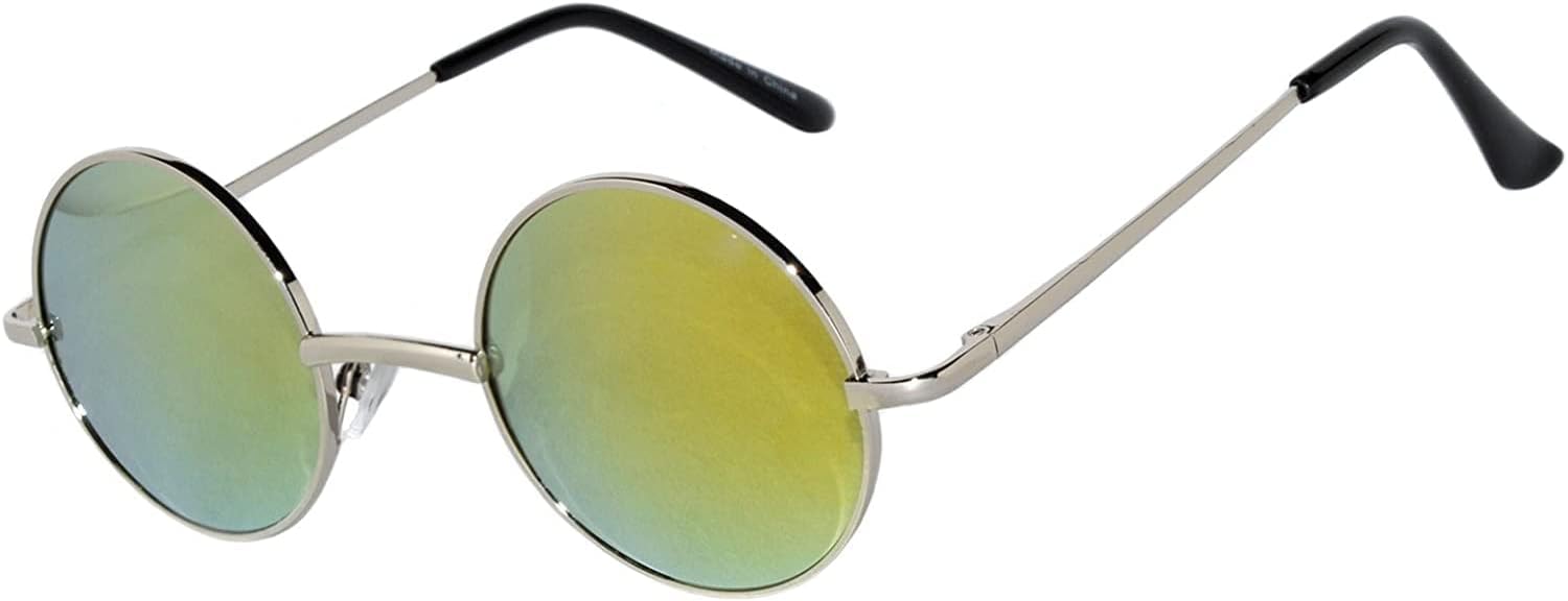 OWL Round Retro Small Circle Tint & Mirror Colored Lens 43-55 mm Sunglasses Metal