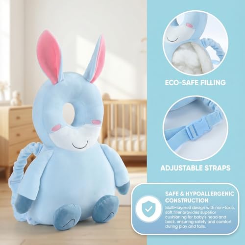 Image of Baby Head Protection Backpack - Soft Lightweight Fall Cushion for Toddlers During Crawling & Walking, Helps Ease Impact from Backward Tumbles(Donkey)