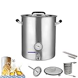 GUUFUFA Hervidor de acero inoxidable de 40 L, suministros para elaboración casera, incluye tapa, mango, termómetro, válvula de bola, filtro de espiga, bandeja de filtro