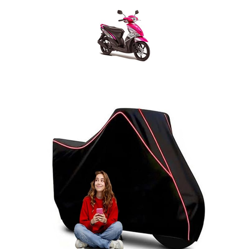Image of Mio Fi Scooty Bike Cover Water Resistant Outdoor Use Universal Fit Scooters Motorcycles Heavy Duty UV Protection Dust Rain Scratch Resistant Elastic Bottom Black Blue Piping