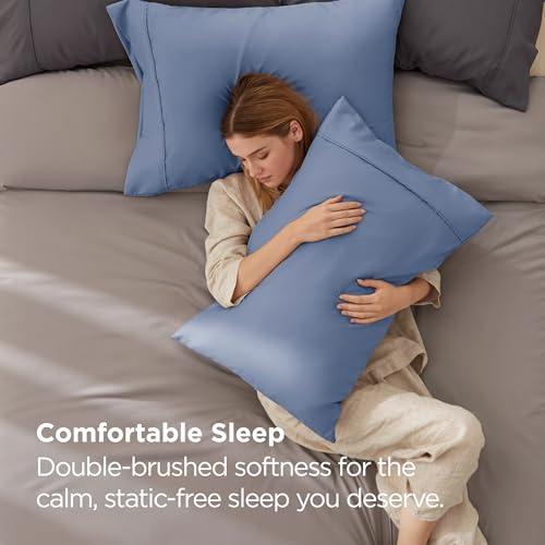 Image of Bedsure King Size Pillow Cases Set of 2 - Slate Blue Brushed Microfiber Pillowcases 2 Pack, Super Soft Pillow Case Cover with Envelope Closure for Kids, Wrinkle, Fade Resistant, 20x36 Inches