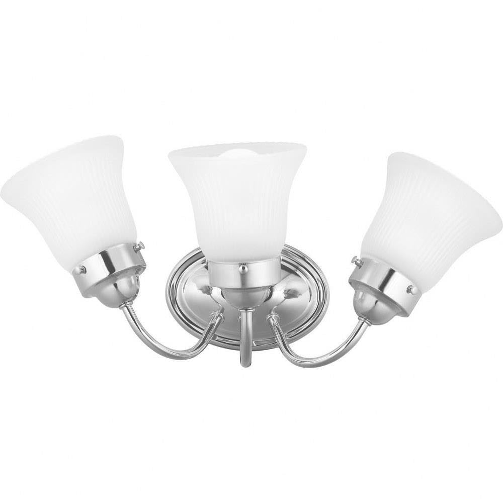 Progress Lighting Fluted Glass 3-Light Bath Vanity Light, Polished Chrome
