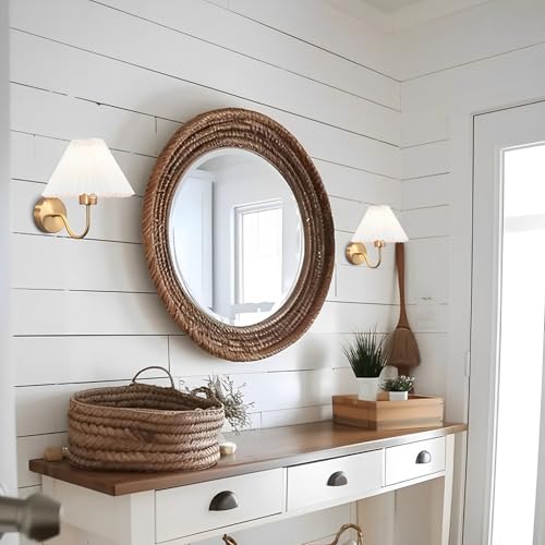 Image of Wall Sconces Indoor Wall Light Fixtures with Pleated Fabric Shade Bathroom Vanity Sconces Wall Lighting Dresser Hardwired Wall Lamps for Bedroom Living Room Corridor Porch