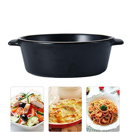 Round Solid Color Bina Salad Plate, Ceramic Baking Pan, Cheese Risotto Dish, Fruit Plate, Ceramic Tableware, Suitable for Kitchen Festive Tableware,Black