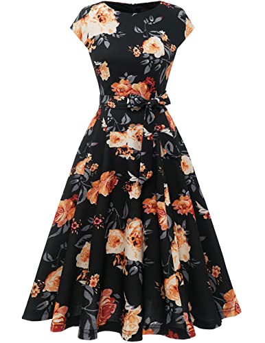 Image of DRESSTELLS Women's Cocktail Dresses, Formal Wedding Guest Modest Church Vintage Tea Party Midi Evening Dress