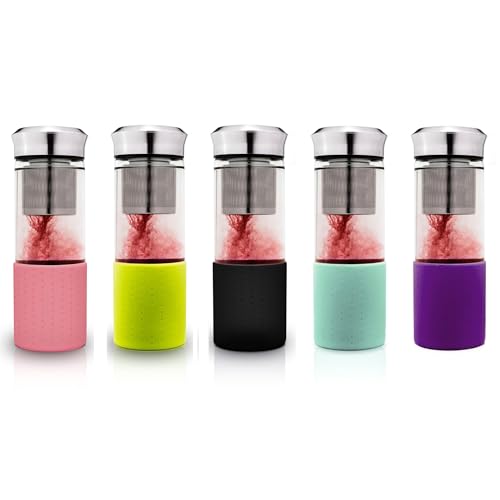 Creano Teebereiter Teamaker - Teeflasche to go aus Glas mit Sieb für losen Tee inkl. Neoprentasche | 400ml (Grün) - Image 4